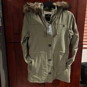Hollister Women's Olive Utility Jacket with Faux Fur Hood